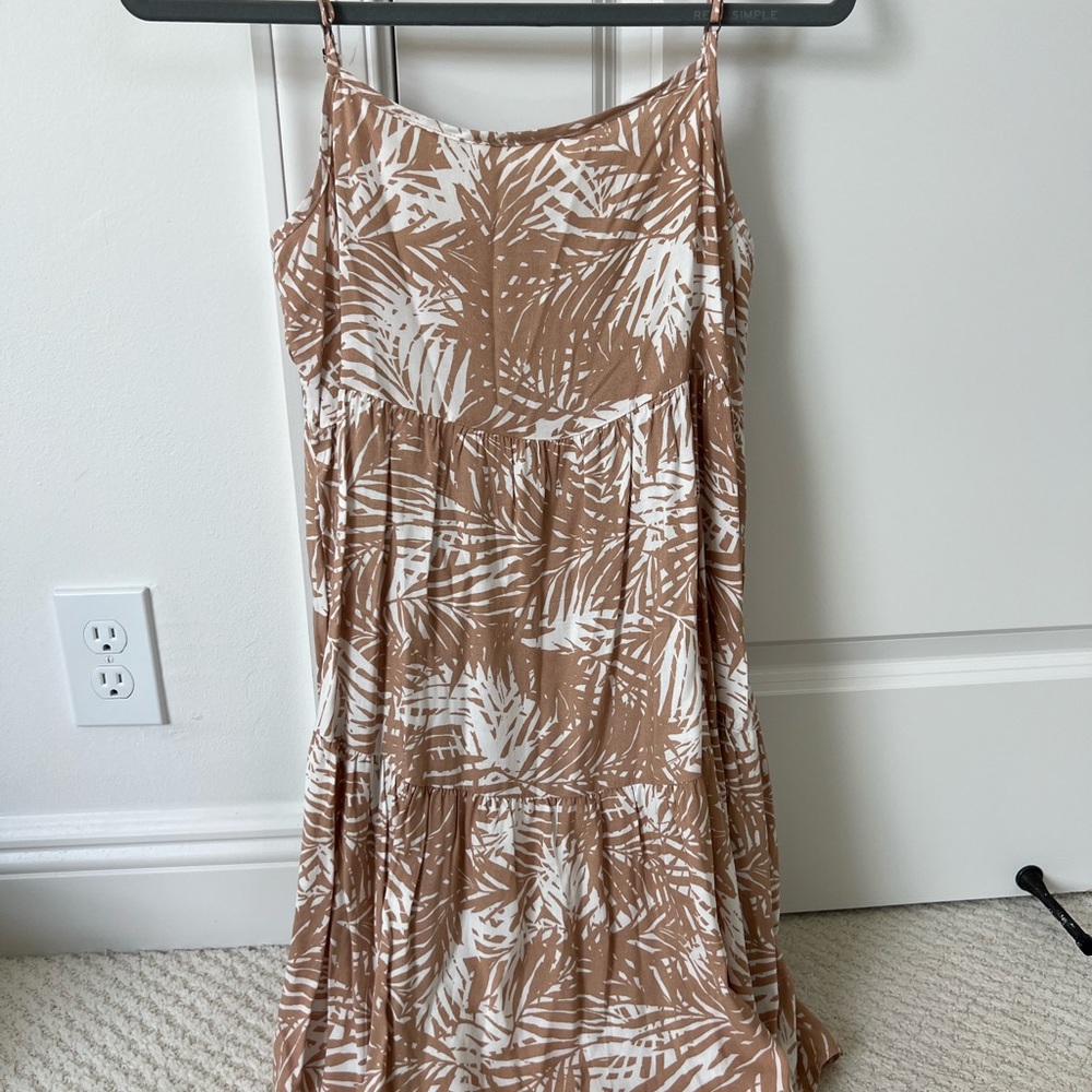 Ocean Drive Palm Print Mini Dress in Brown and White